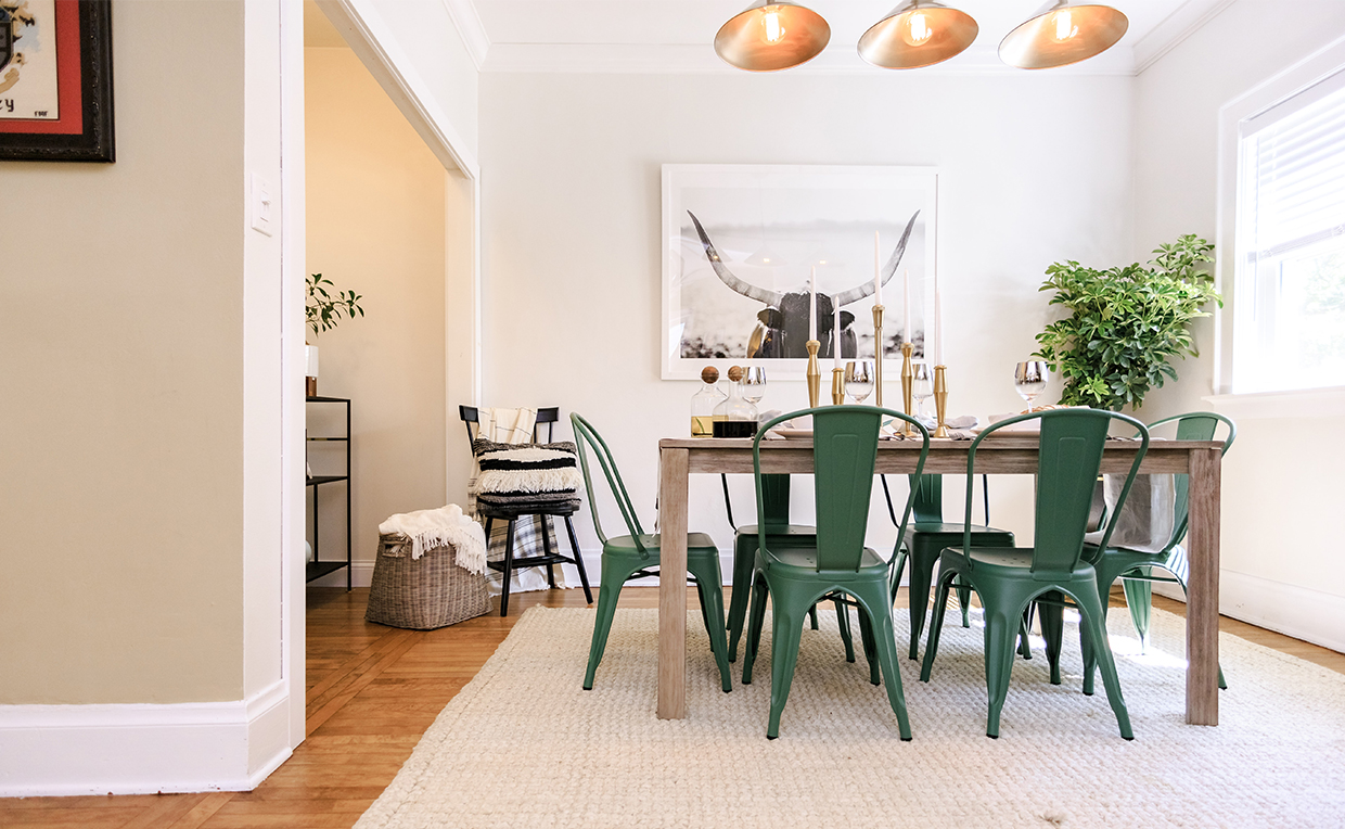 Blog5_1240x764_03.jpg Dining chair, dining room, green chair, black chair, metal chair, dining table, wood table