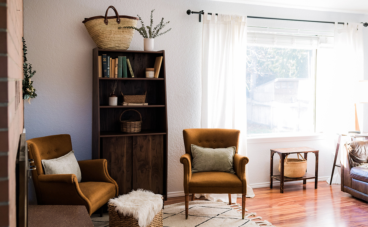Blog_Chelsea_1240x764_05.jpg Midcentury Modern bookcase with doors in open-concept living room