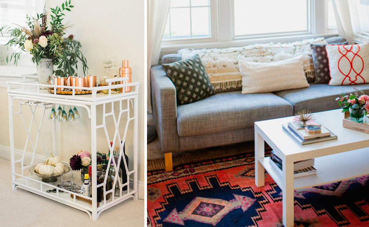 StyleWithinReach_WeddingBlanketAndBarCart.jpg U Create living room photo wall